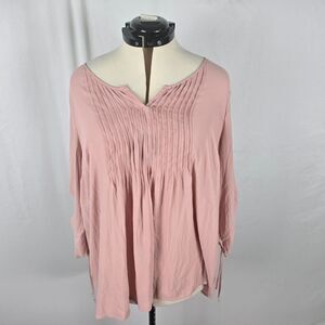 Torrid Blouse Women's 1X Pink Long Sleeve Pullover Notched V-Neck Gathered Ties